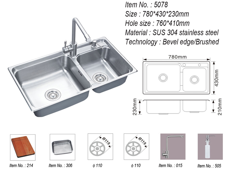304 الفولاذ المقاوم للصدأ اليدوية مزدوجة بالوعة المطبخ غسل / غسل
